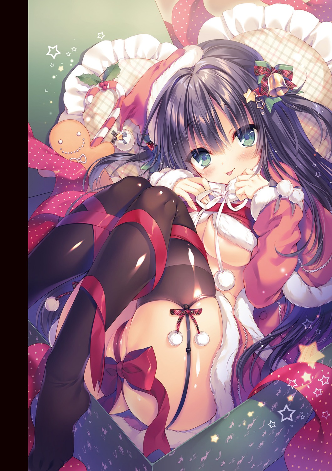 christmas no_bra nopan rubi-sama skirt_lift stockings thighhighs