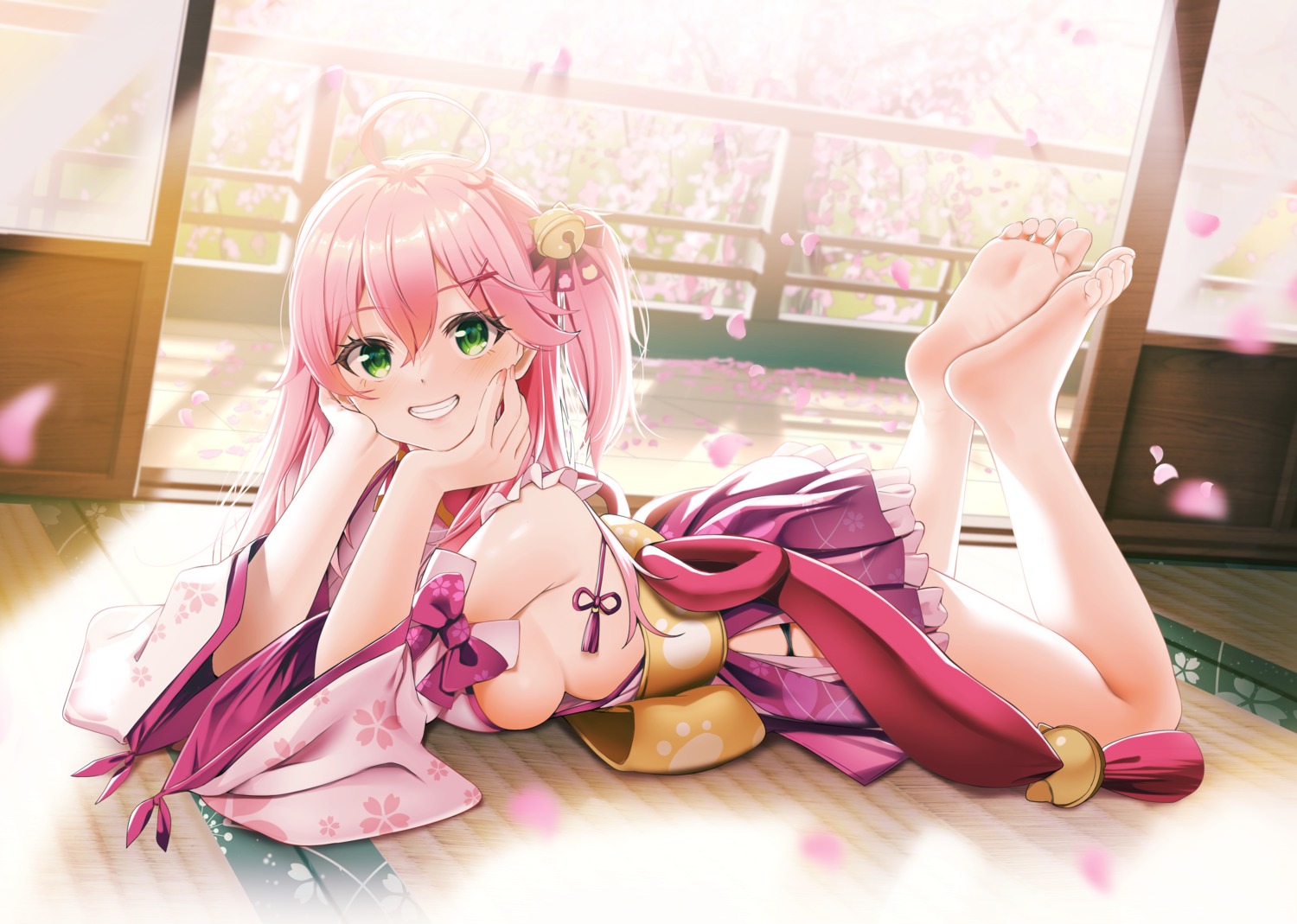 casino_(casinoep) digital_version feet hololive japanese_clothes no_bra sakura_miko