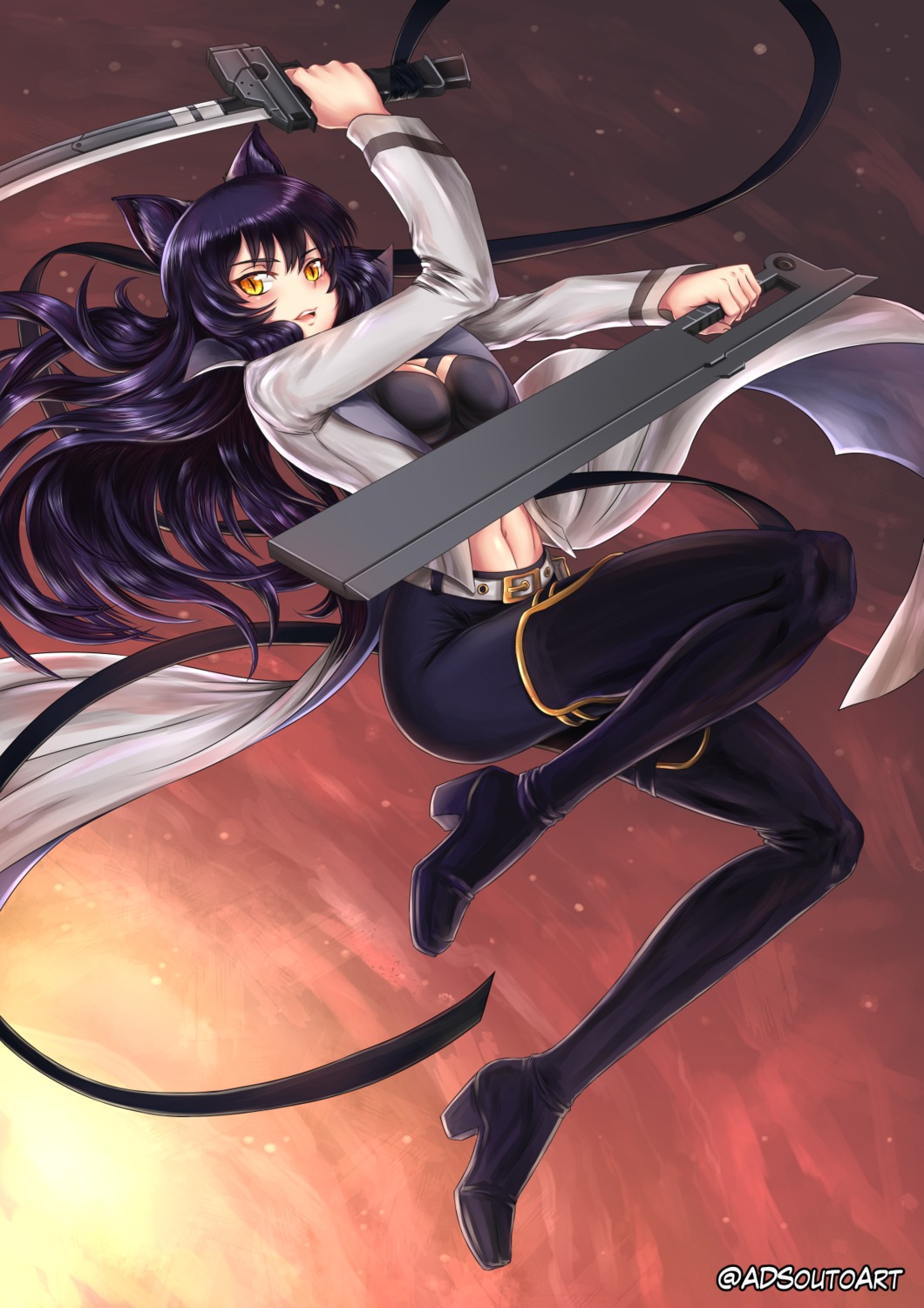 animal_ears blake_belladonna cleavage heels rwby sword tail