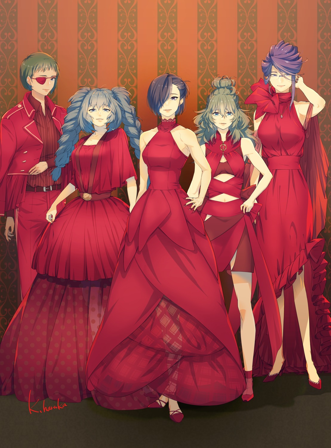 dress eto_(tokyo_ghoul) eyepatch heels kamishiro_rize kazamidori_haruka kirishima_touka megane mutsuki_tooru see_through tokyo_ghoul yonebayashi_saiko