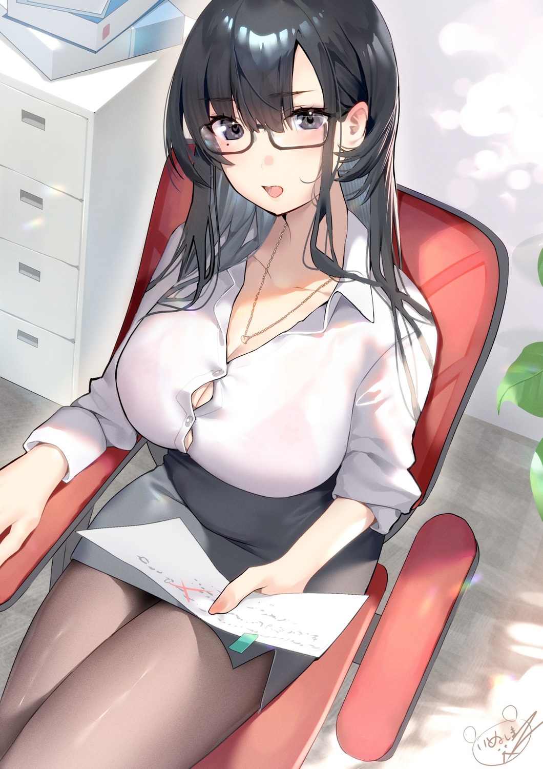 bra business_suit inushima megane pantyhose see_through