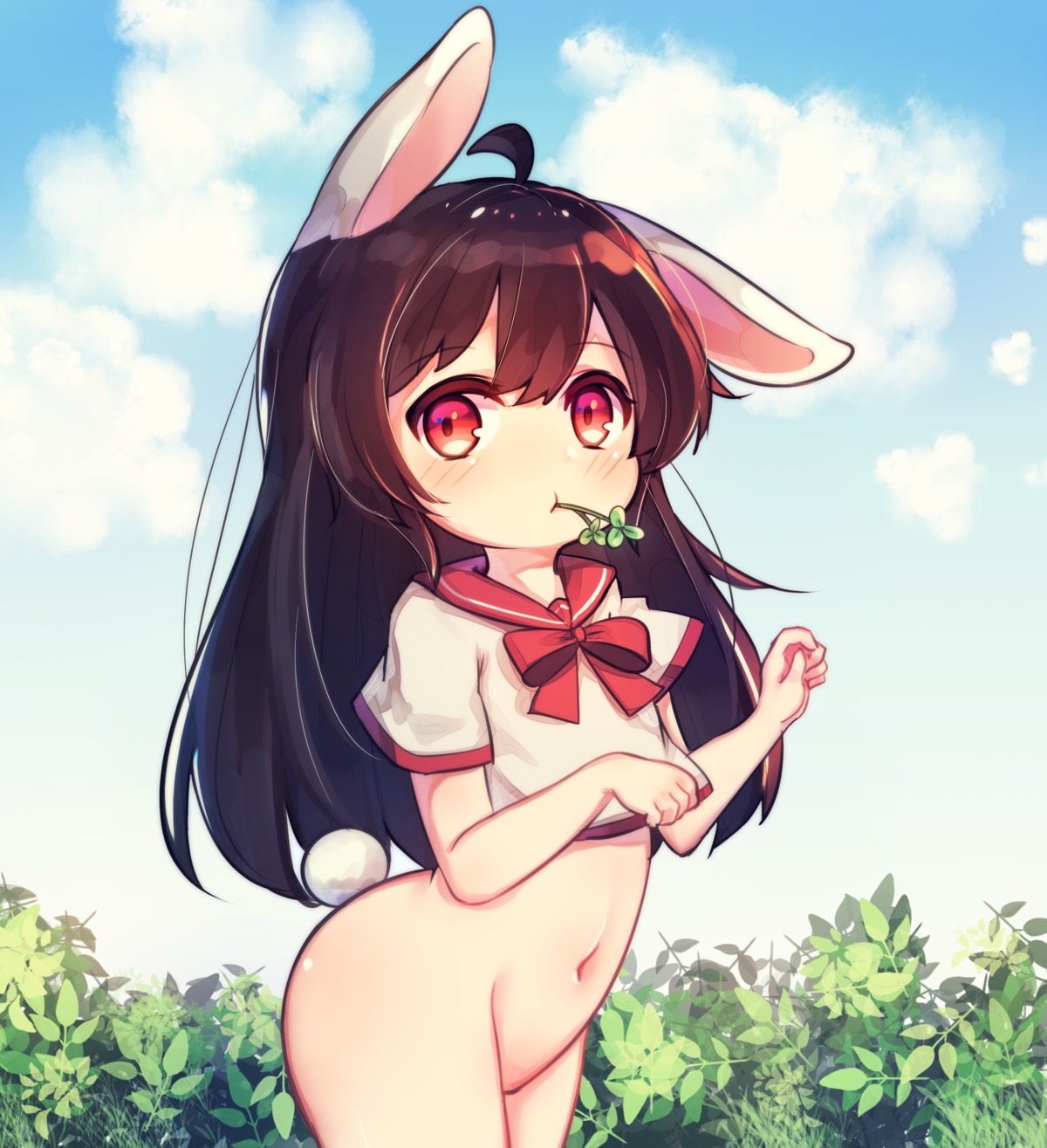 animal_ears bottomless bunny_ears kosobin loli seifuku tail