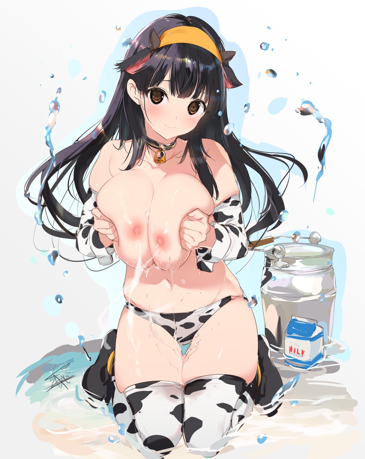 animal_ears breast_hold lactation nipples pantsu thighhighs topless wet yaegashi_nan