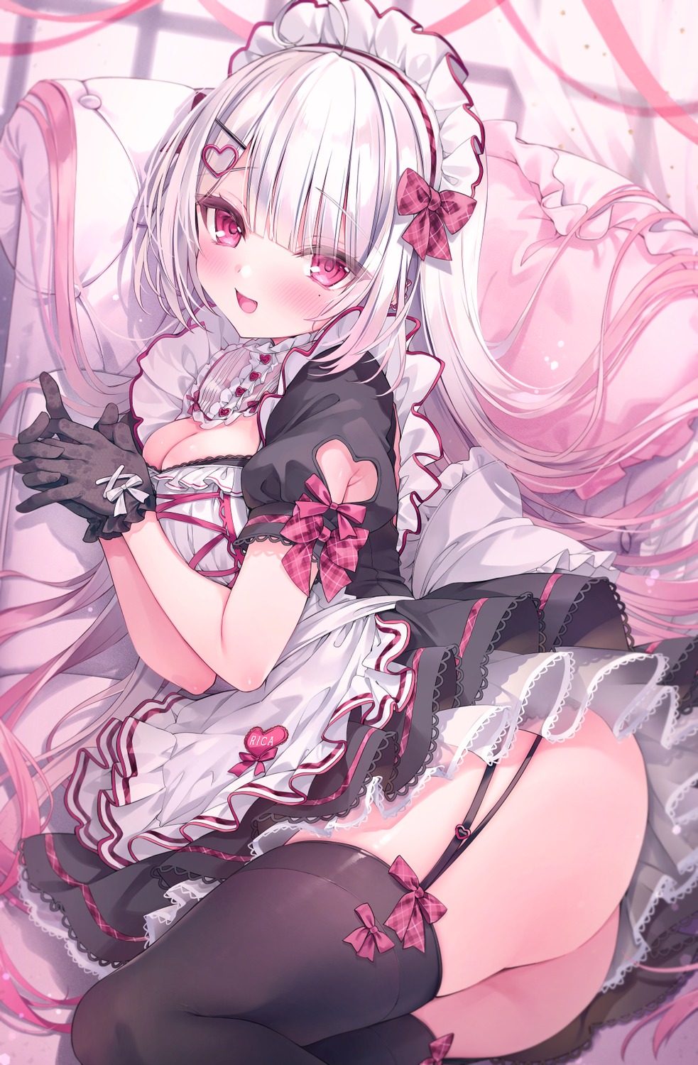 ass hanamiya_rica indie_virtual_youtuber maid nopan rubi-sama see_through skirt_lift stockings thighhighs