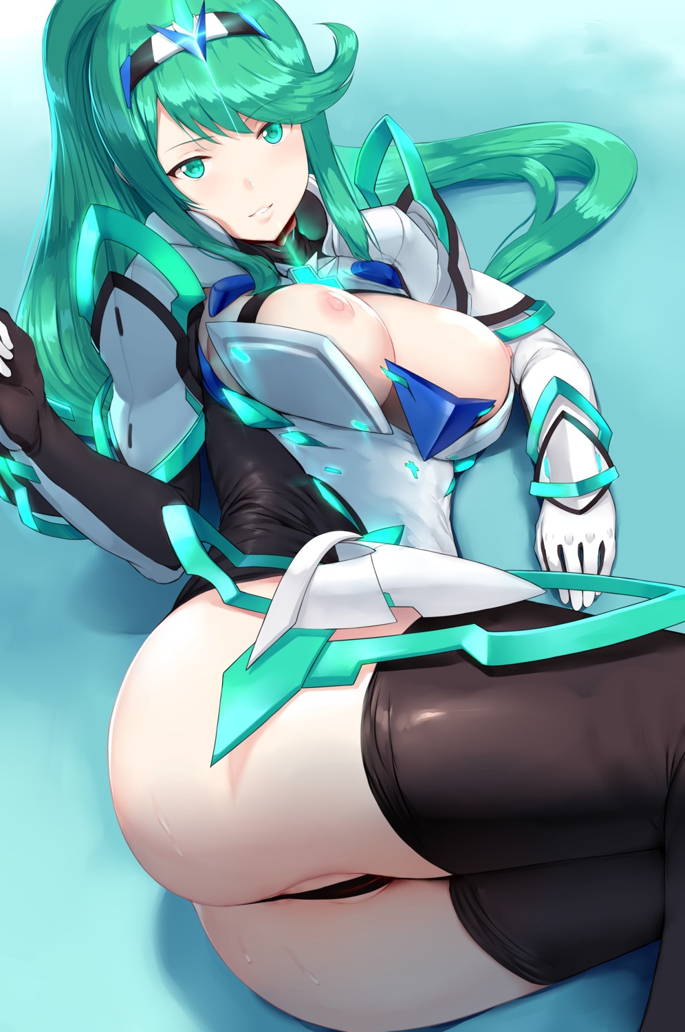 anus armor ass bodysuit breasts cameltoe hews nipples no_bra open_shirt pneuma_(xenoblade_2) thighhighs thong xenoblade xenoblade_chronicles_2