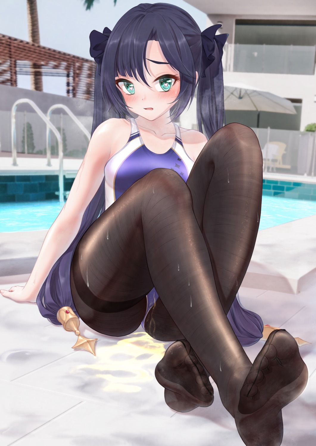 bae.c feet genshin_impact mona_megistus pantyhose pee swimsuits