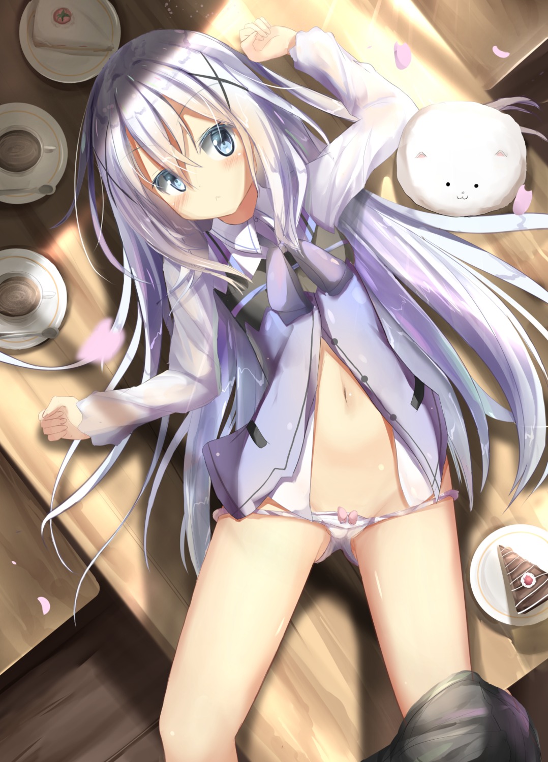 cameltoe gochuumon_wa_usagi_desu_ka? kafuu_chino loli pantsu panty_pull see_through waitress yonjyuugo