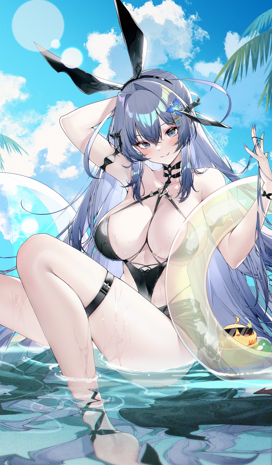 animal_ears azur_lane bikini bunny_ears calder garter manjuu_(azur_lane) new_jersey_(azur_lane) swimsuits wet