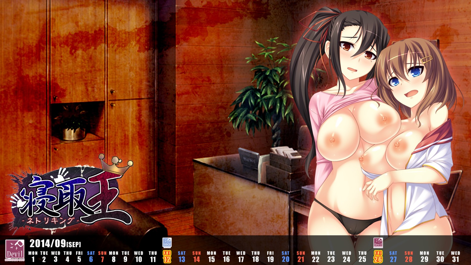 bottomless breasts calendar devil-seal nipples no_bra open_shirt pantsu shirt_lift tagme wallpaper