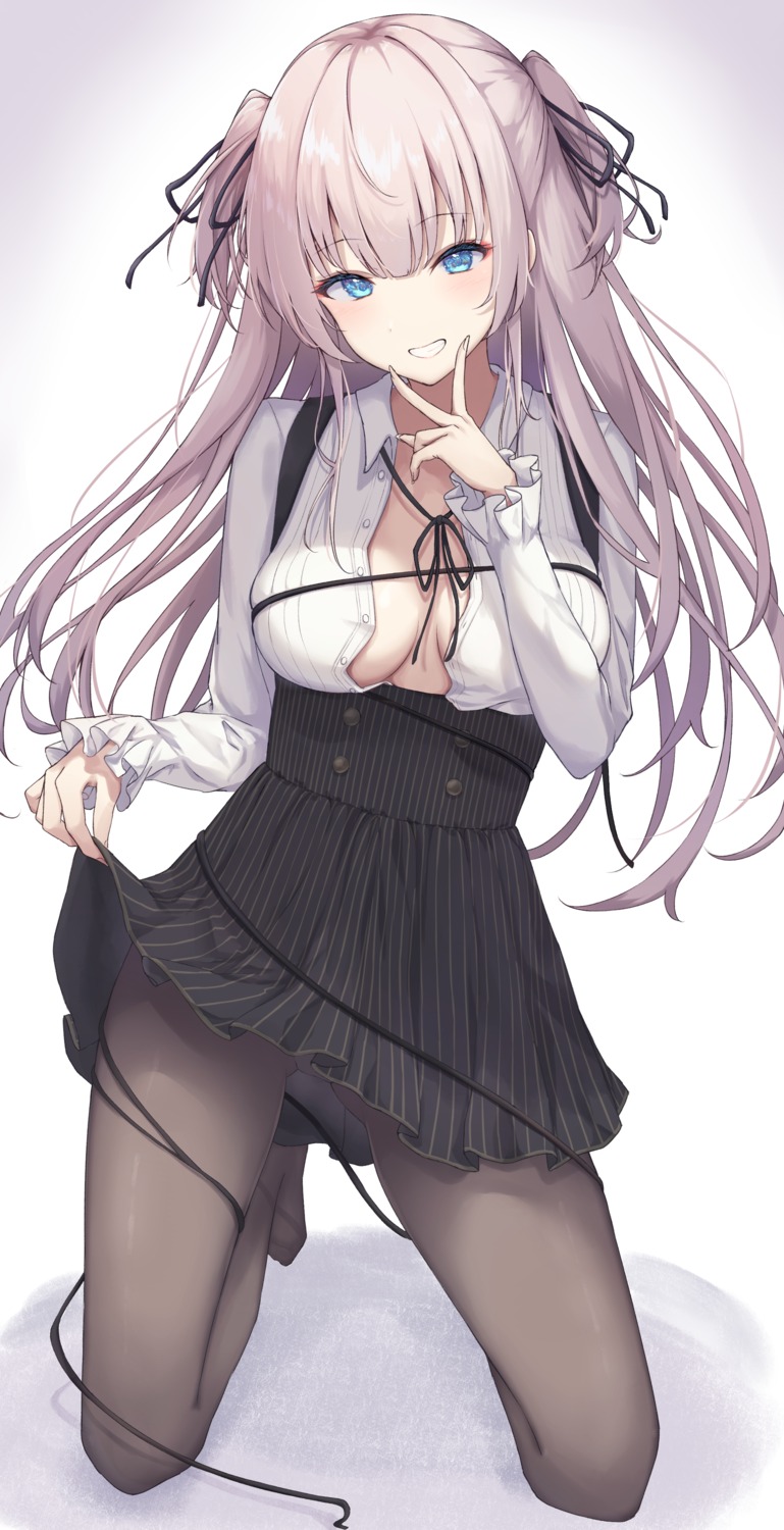 no_bra open_shirt pantsu pantyhose skirt_lift to_sse undressing