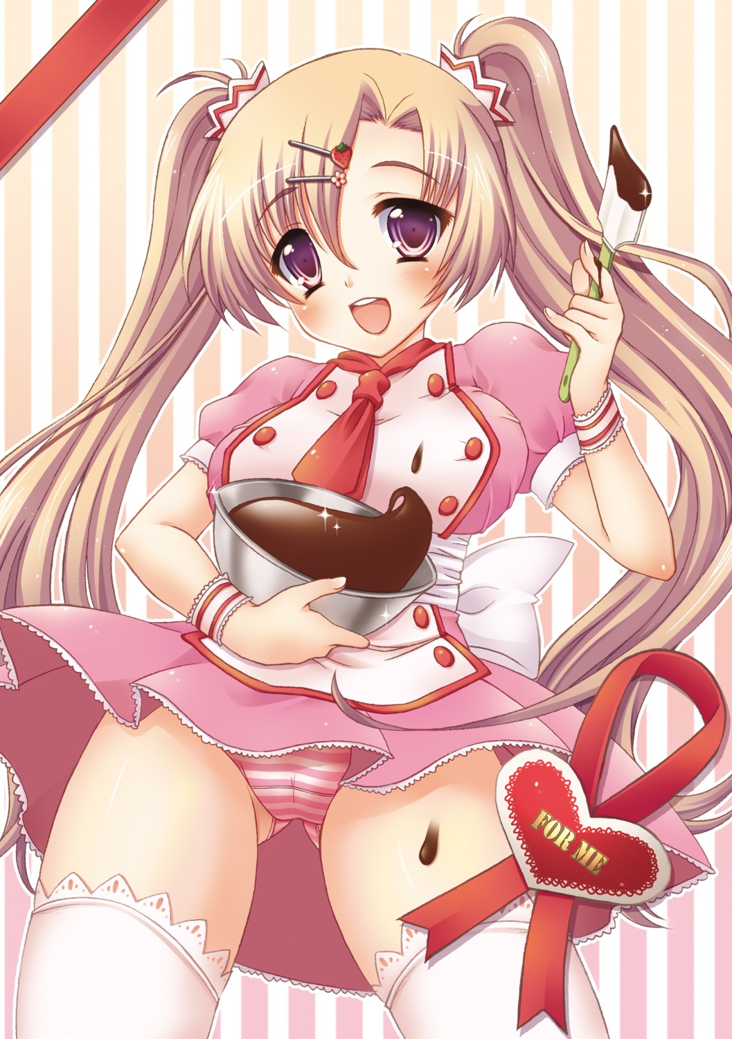 cameltoe dress kichijou_agata pantsu shimapan thighhighs valentine waitress