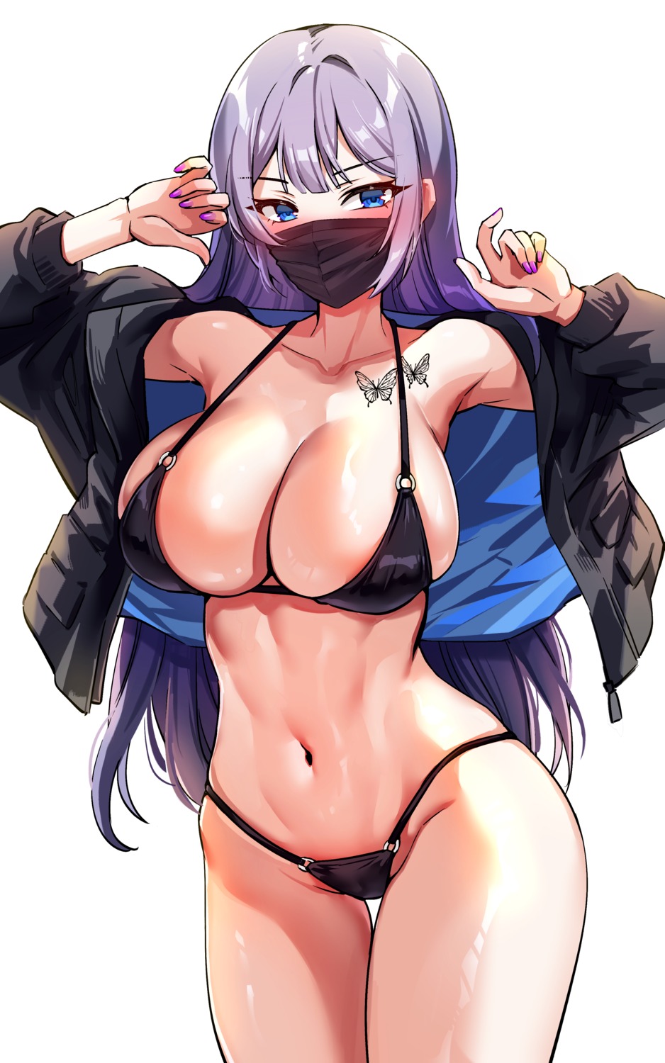 bikini foxy_rain open_shirt shiroki_yuna swimsuits tattoo