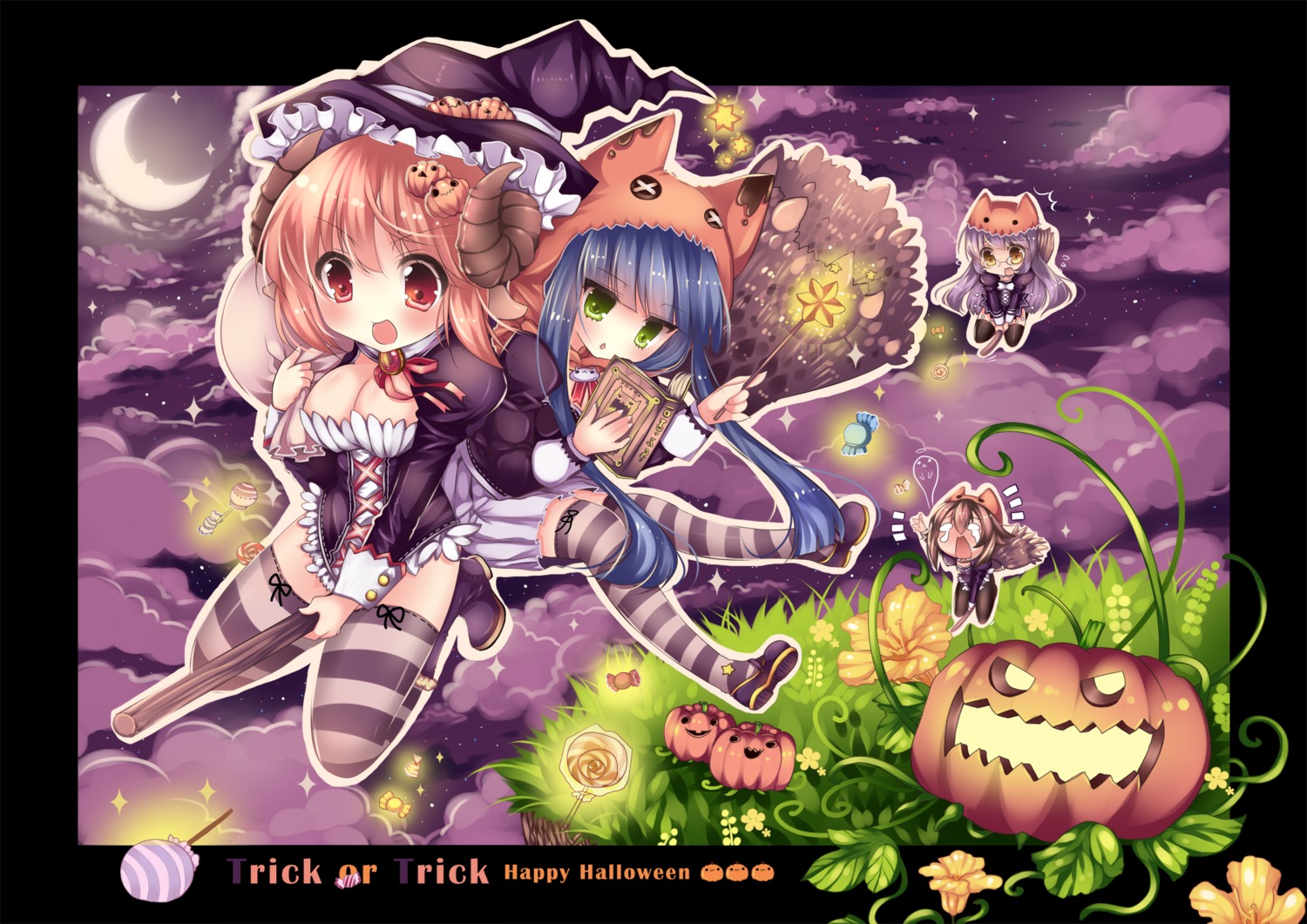 animal_ears cleavage halloween horns nekomimi thighhighs usagihime witch