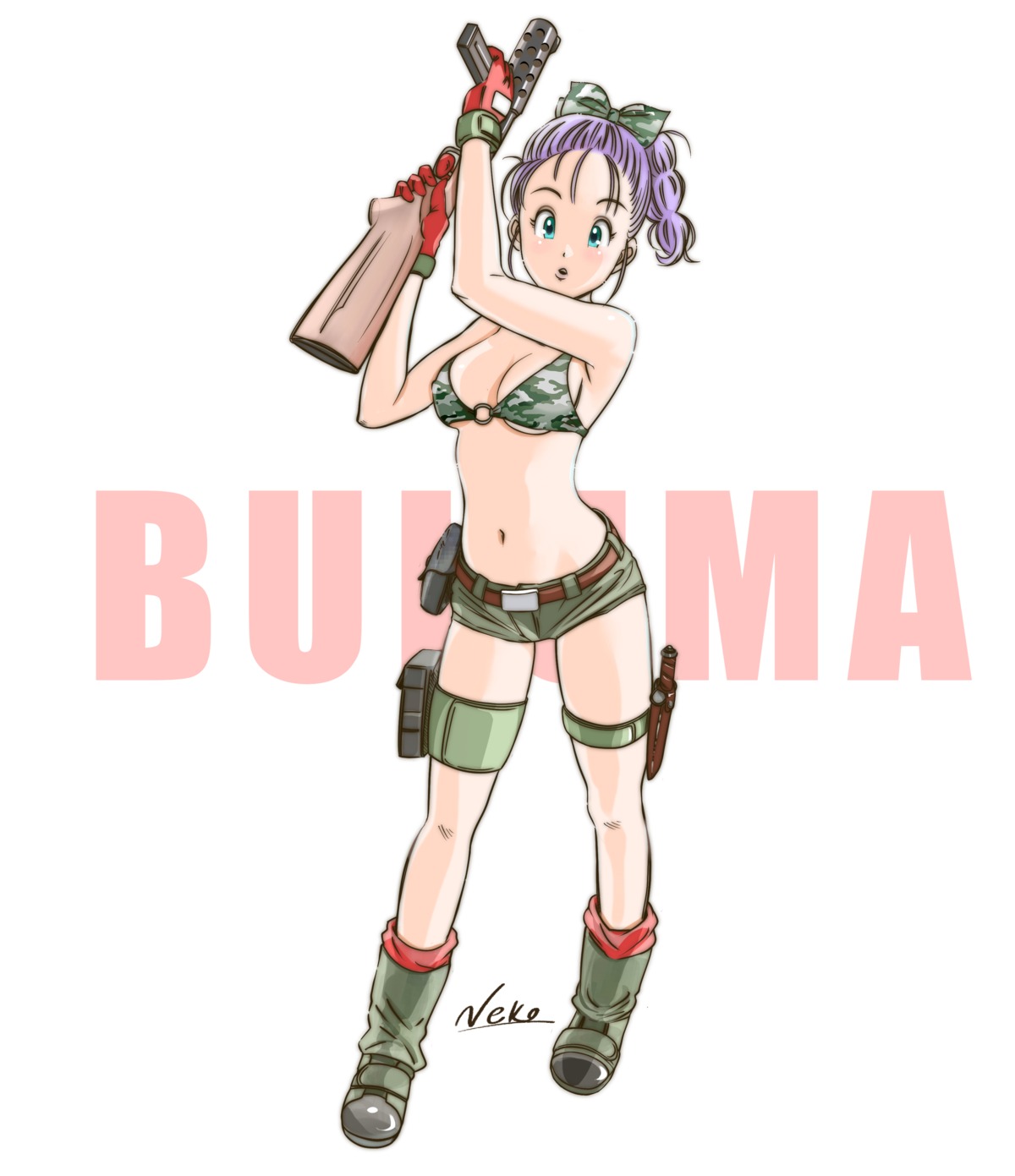 bikini_top bulma cleavage dragon_ball garter gun neko0722 swimsuits underboob weapon