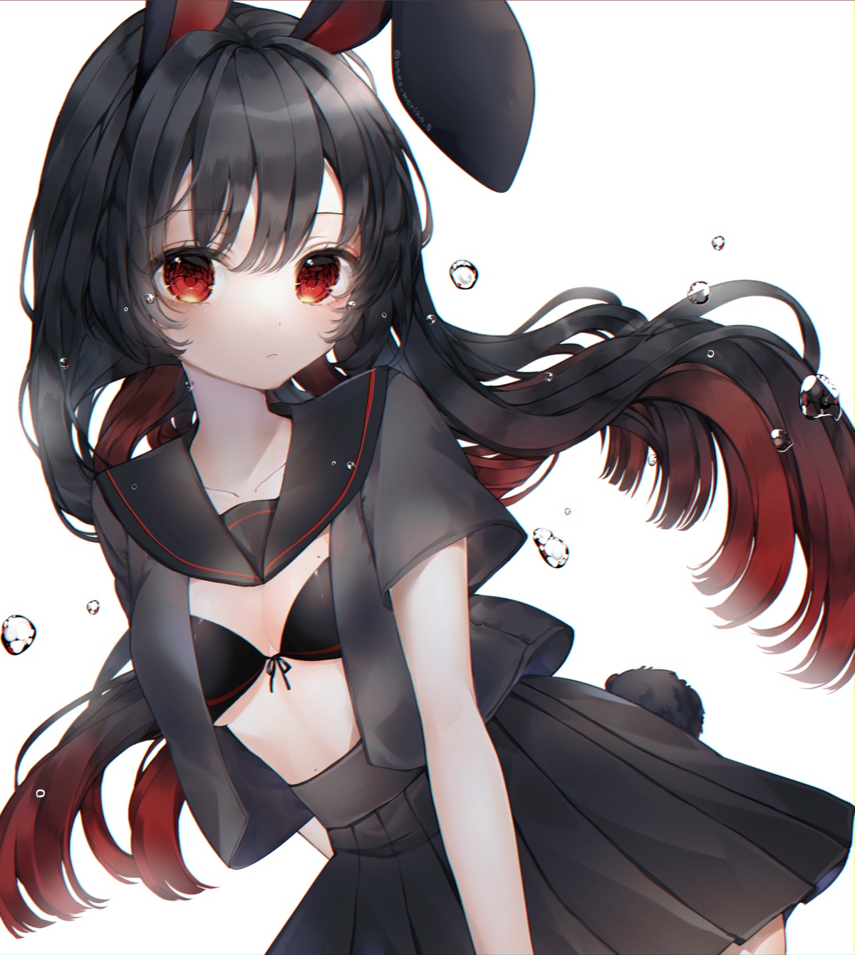 animal_ears bra bunny_ears open_shirt seifuku tail wako_morino