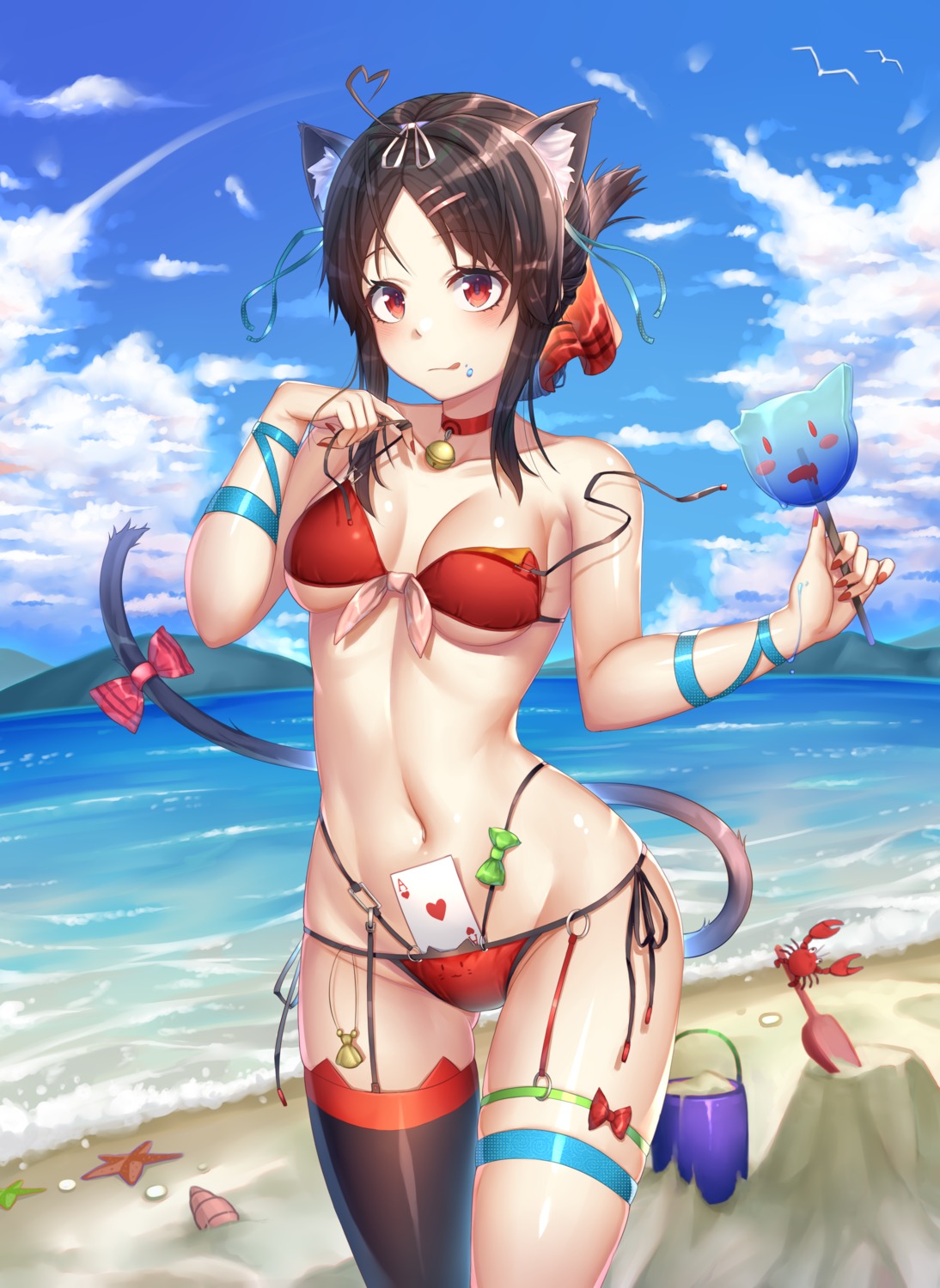 animal_ears bikini garter kaguya-sama_wa_kokurasetai_~tensai-tachi_no_renai_zunousen~ kishita_yuu nekomimi shinomiya_kaguya stockings swimsuits tail thighhighs undressing