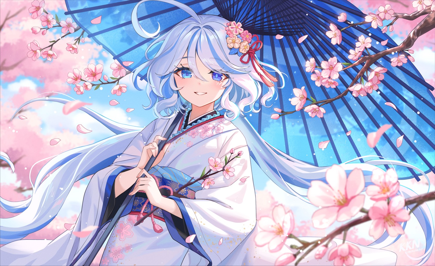 furina genshin_impact heterochromia kimono lalazyt umbrella