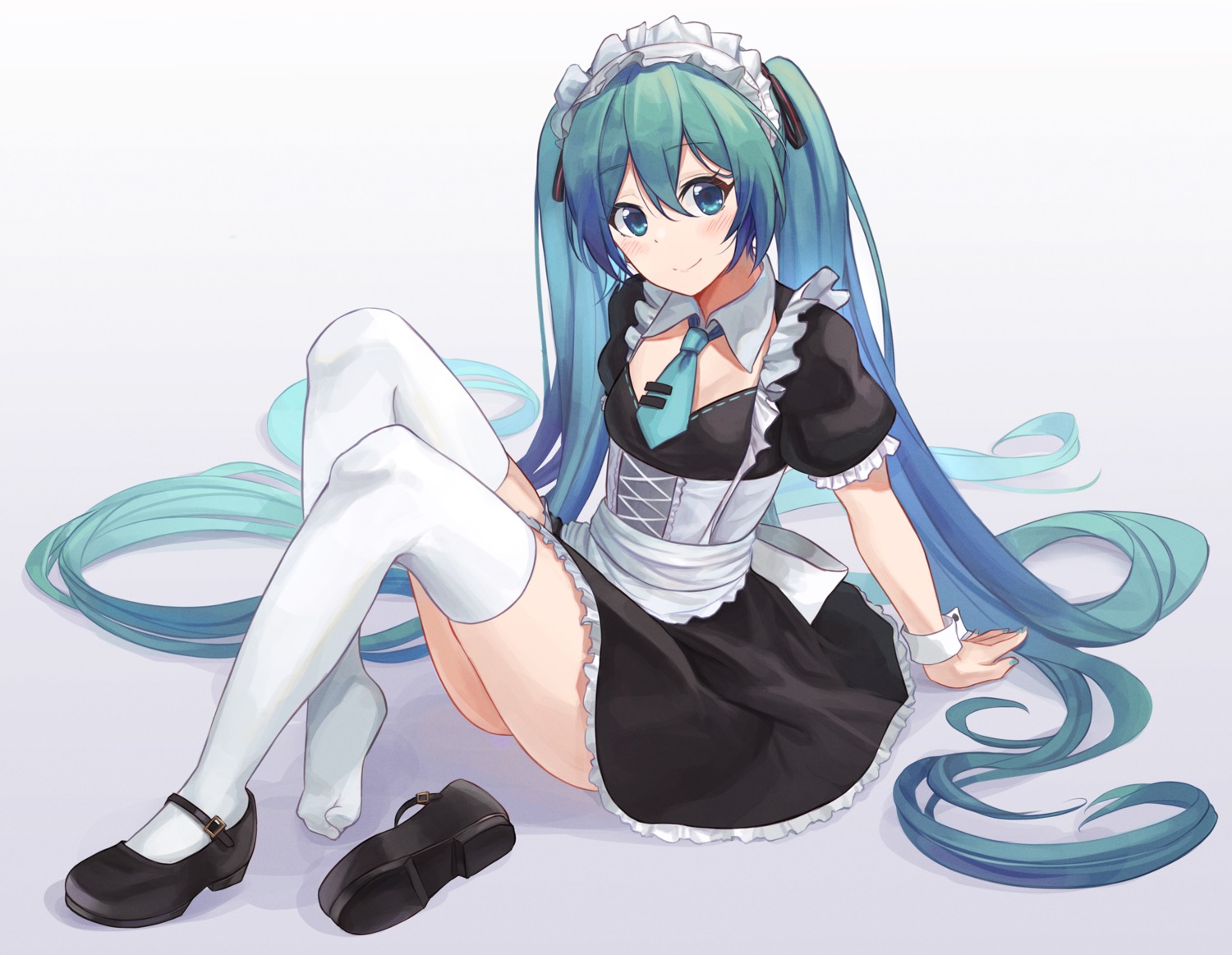 bibboss39 hatsune_miku maid skirt_lift thighhighs vocaloid