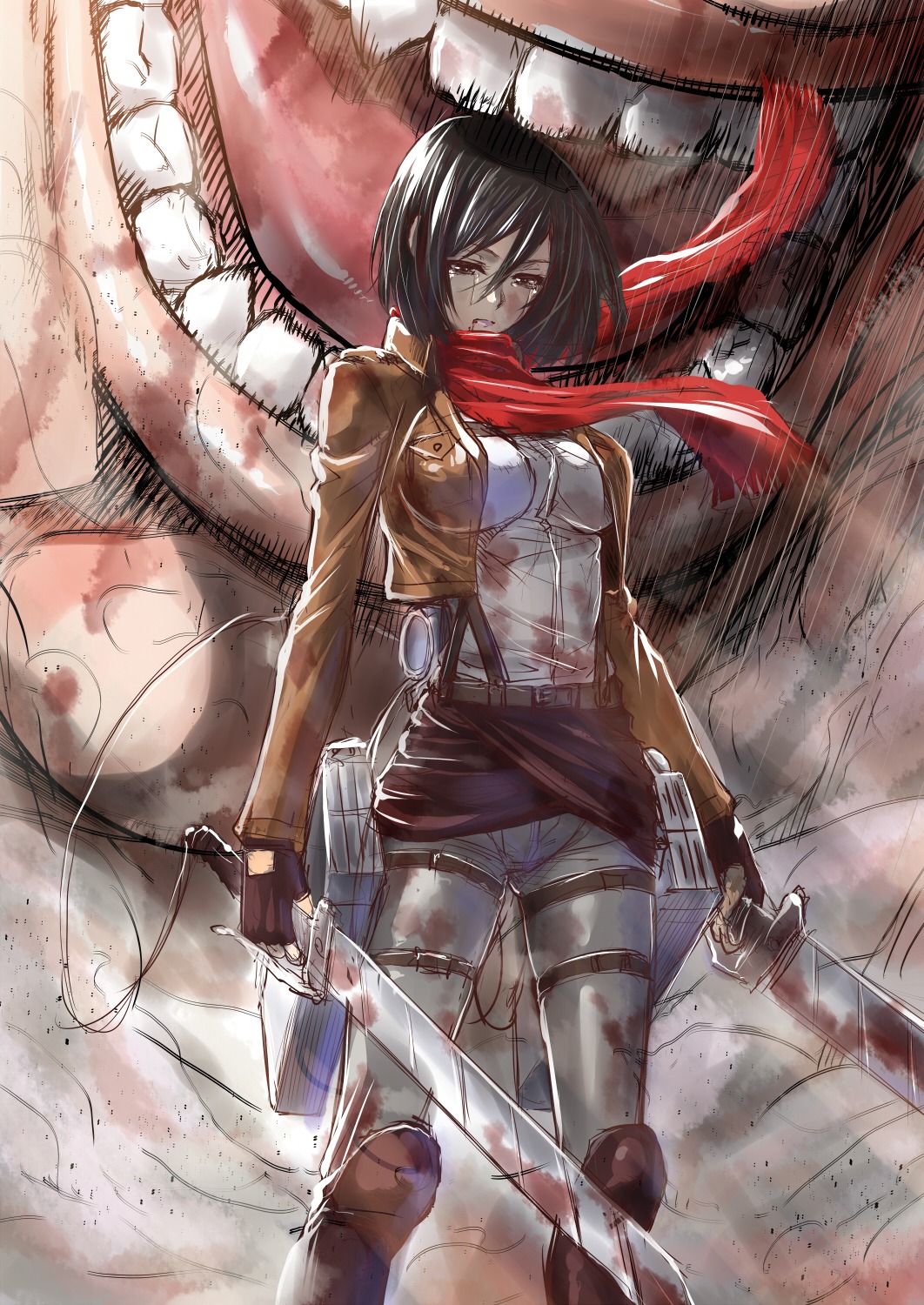 blood mikasa_ackerman shingeki_no_kyojin uniform zucchini