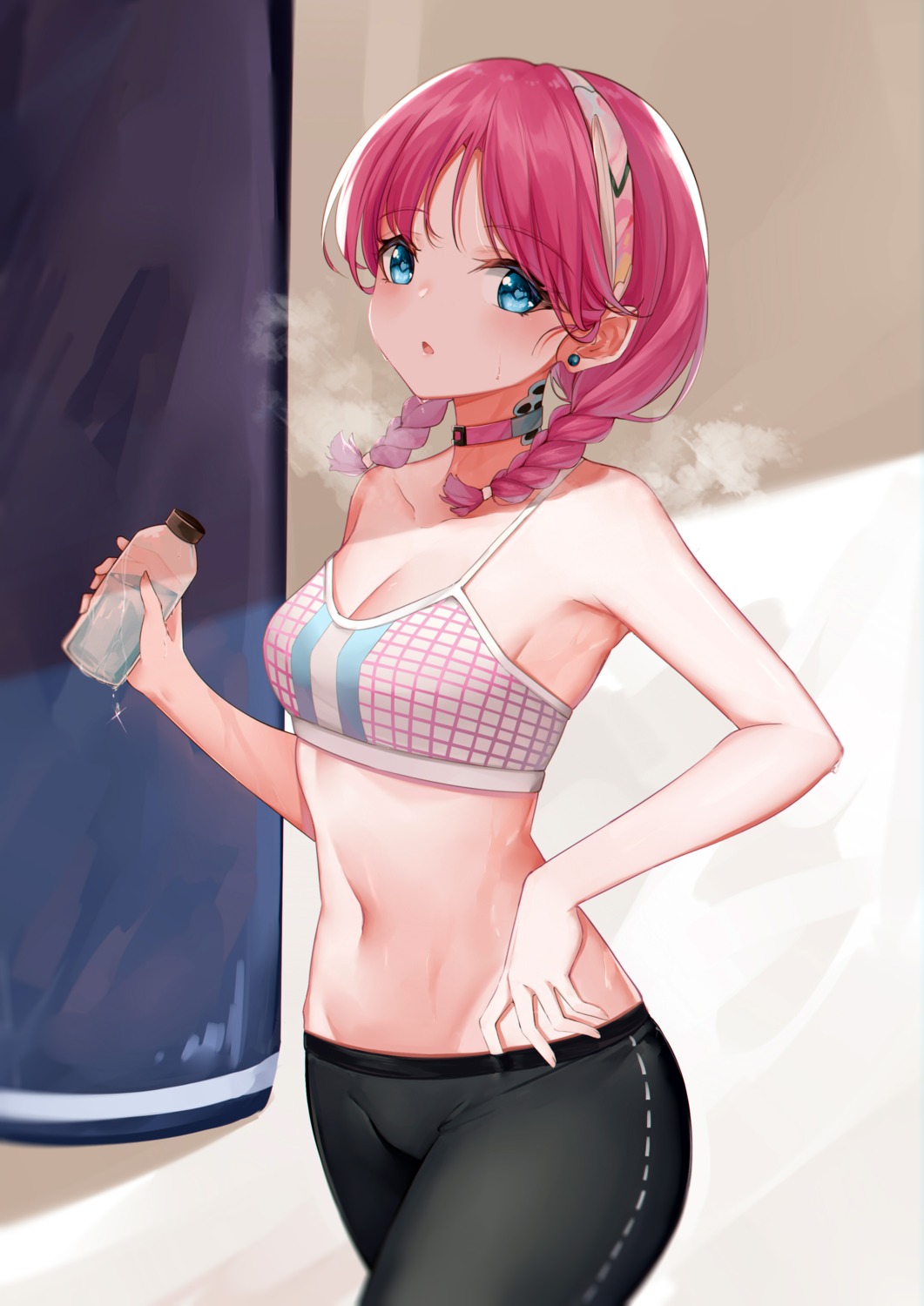 arknights blue_poison_(arknights) bra cleavage to_naive wet