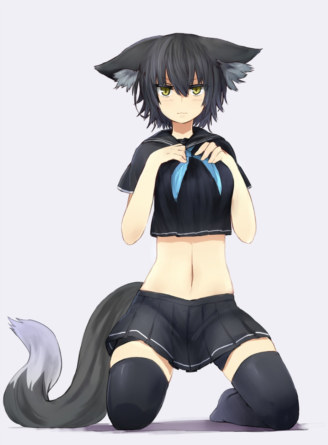 animal_ears bike_shorts breast_hold nanashi_(shirogane_usagi) seifuku shirogane_usagi tail thighhighs