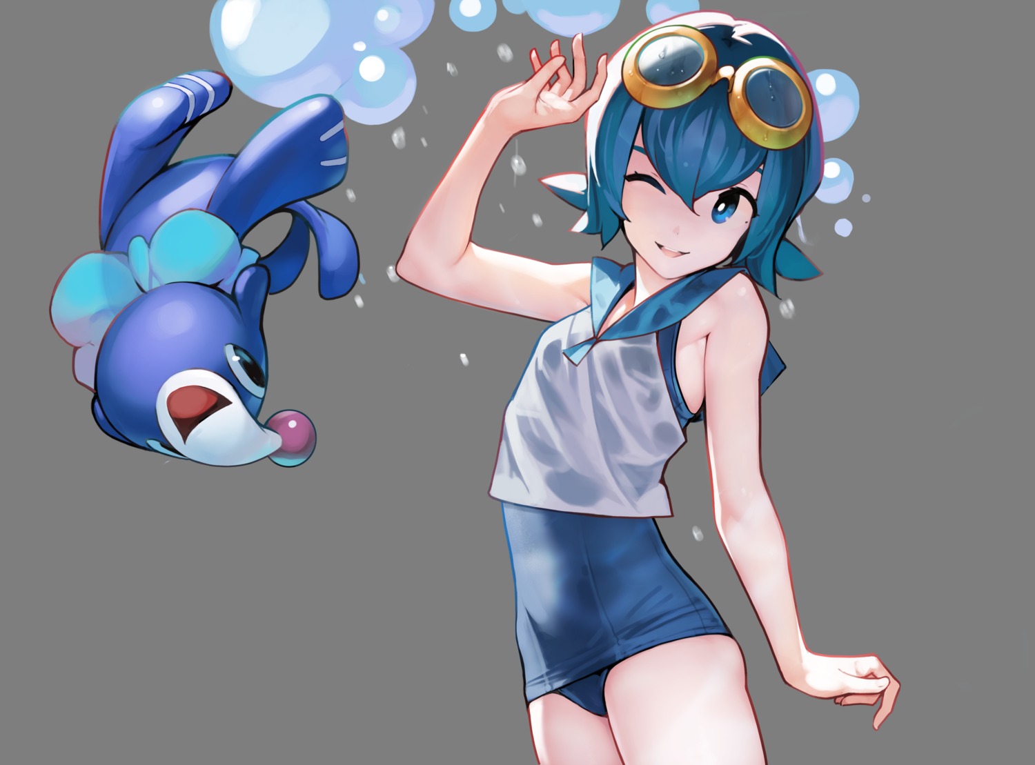 ataruman loli megane pokemon pokemon_sm pokemon_usum popplio school_swimsuit suiren_(pokemon) swimsuits transparent_png wet_clothes