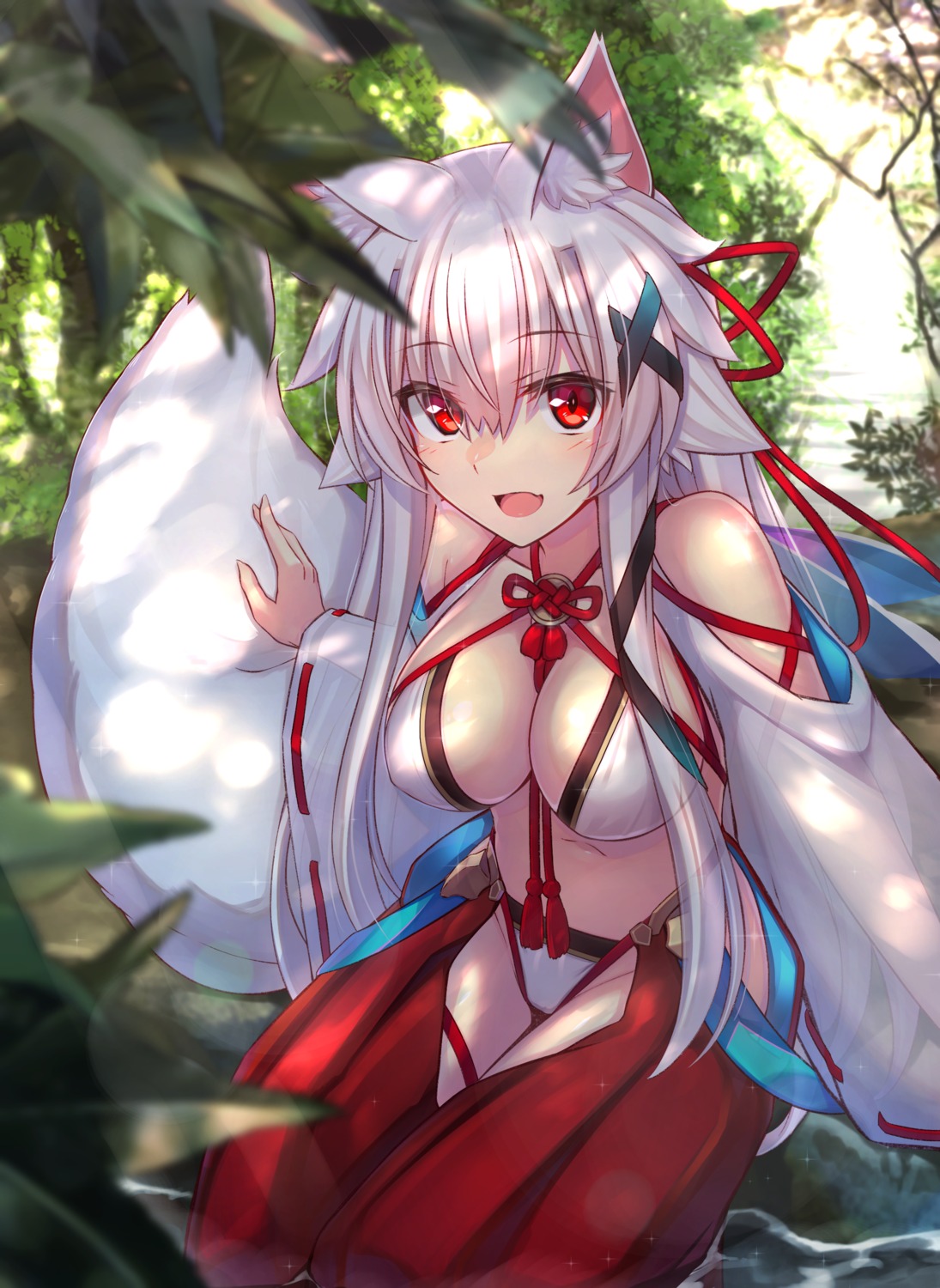 animal_ears bikini japanese_clothes kitsune murasame_shia swimsuits tail wet