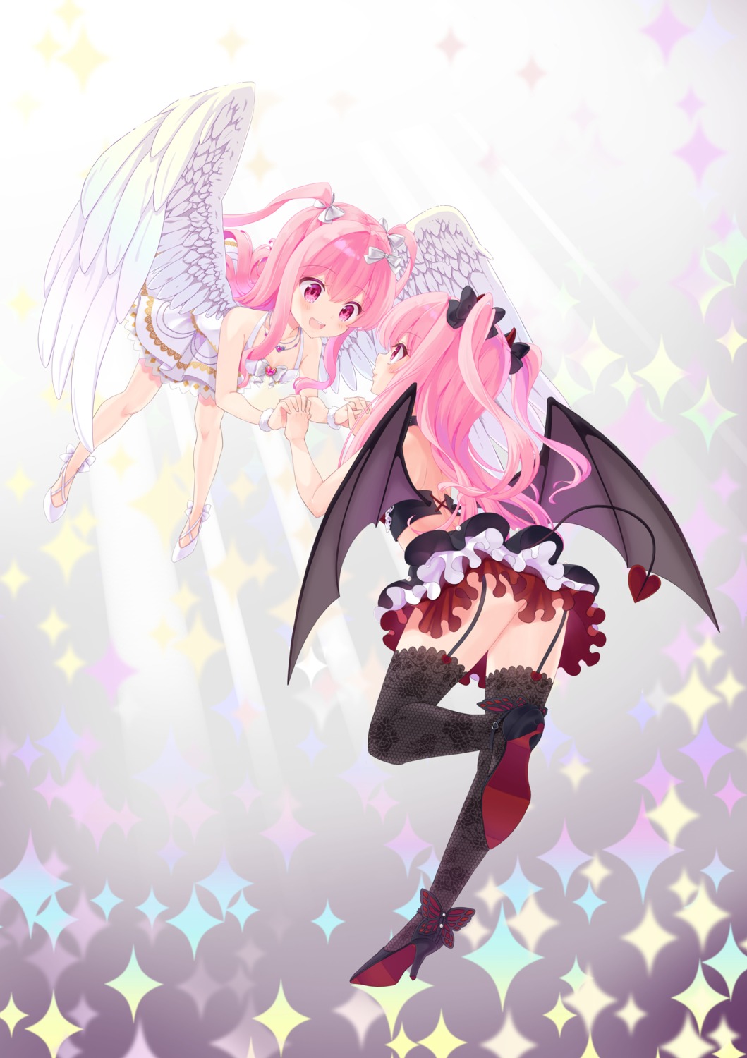 angel ass cleavage devil dress girlfriend_(kari) heels kagami_matsuri shiorin1910 skirt_lift stockings tail thighhighs wings