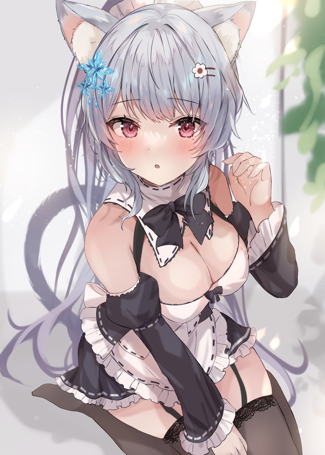 animal_ears maid maruro nekomimi no_bra stockings thighhighs