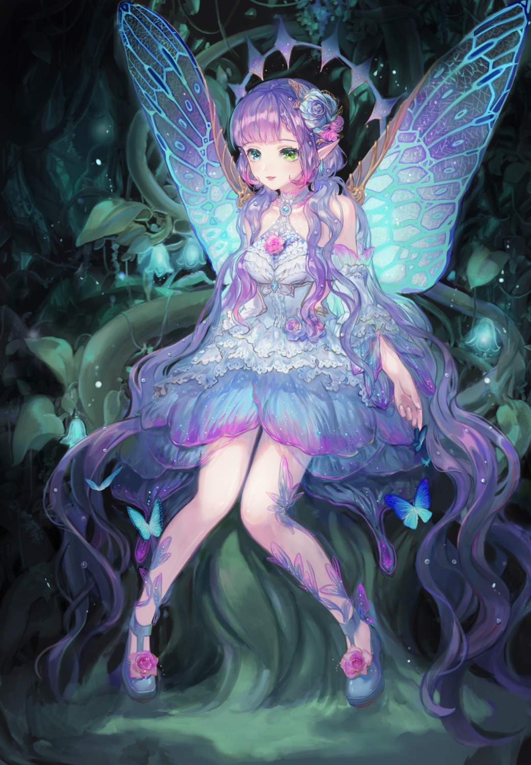 dress maccha_(mochancc) pointy_ears wings