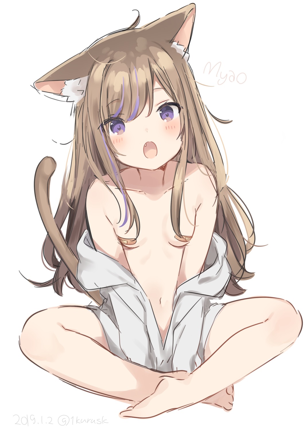 animal_ears bandaid breasts leo mafuyu_(chibi21) nekomimi no_bra open_shirt pasties tail