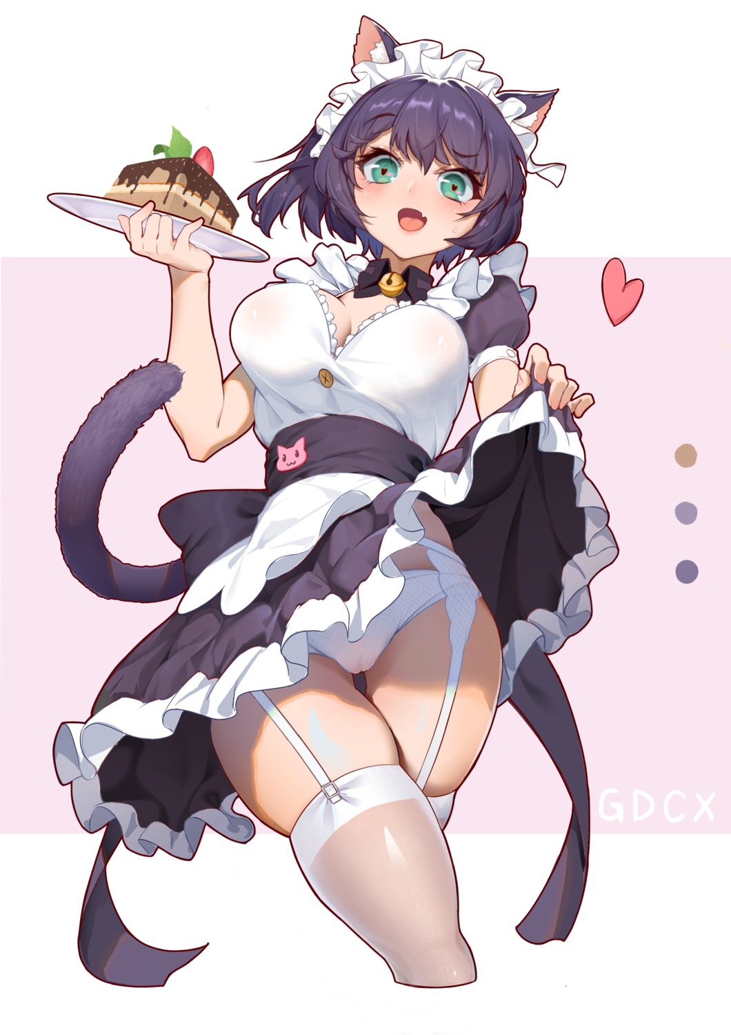 animal_ears areola cameltoe garter_belt maid nekomimi no_bra pantsu see_through skirt_lift stockings tagme tail thighhighs