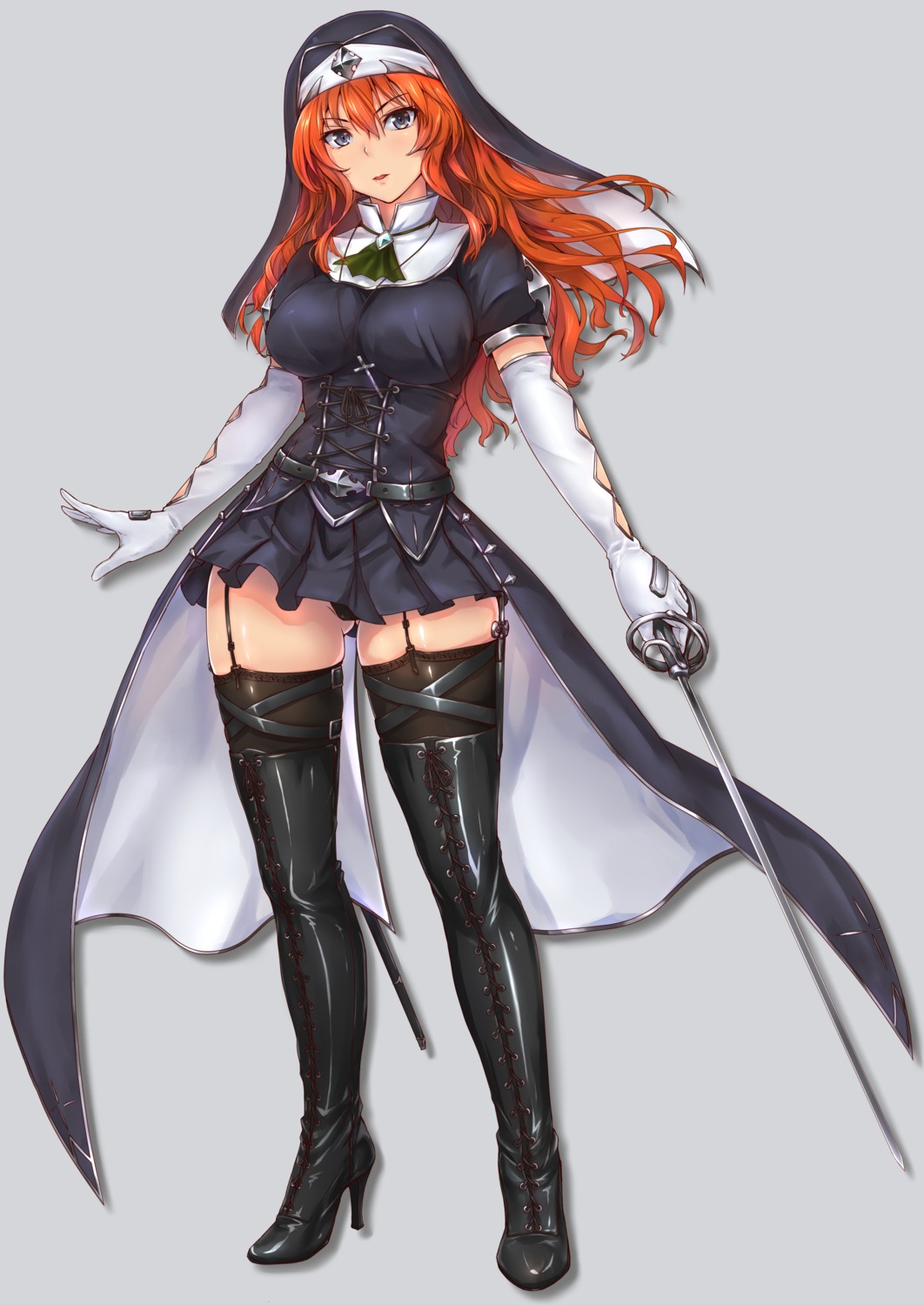 corset heels nun stockings sword thighhighs tori_(puru0083)