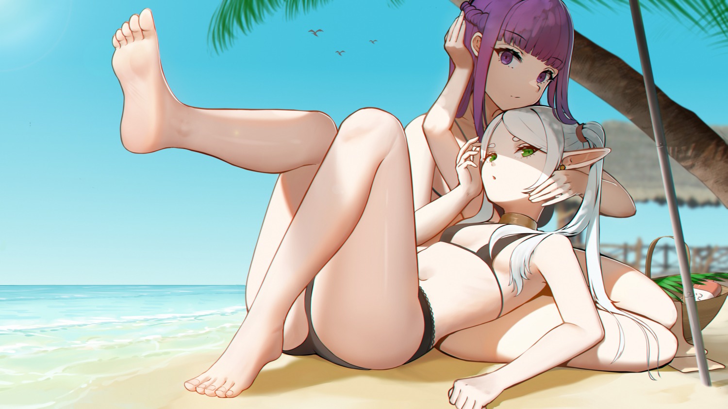 bikini elf feet fern frieren monstarno pointy_ears sousou_no_frieren swimsuits thong wallpaper