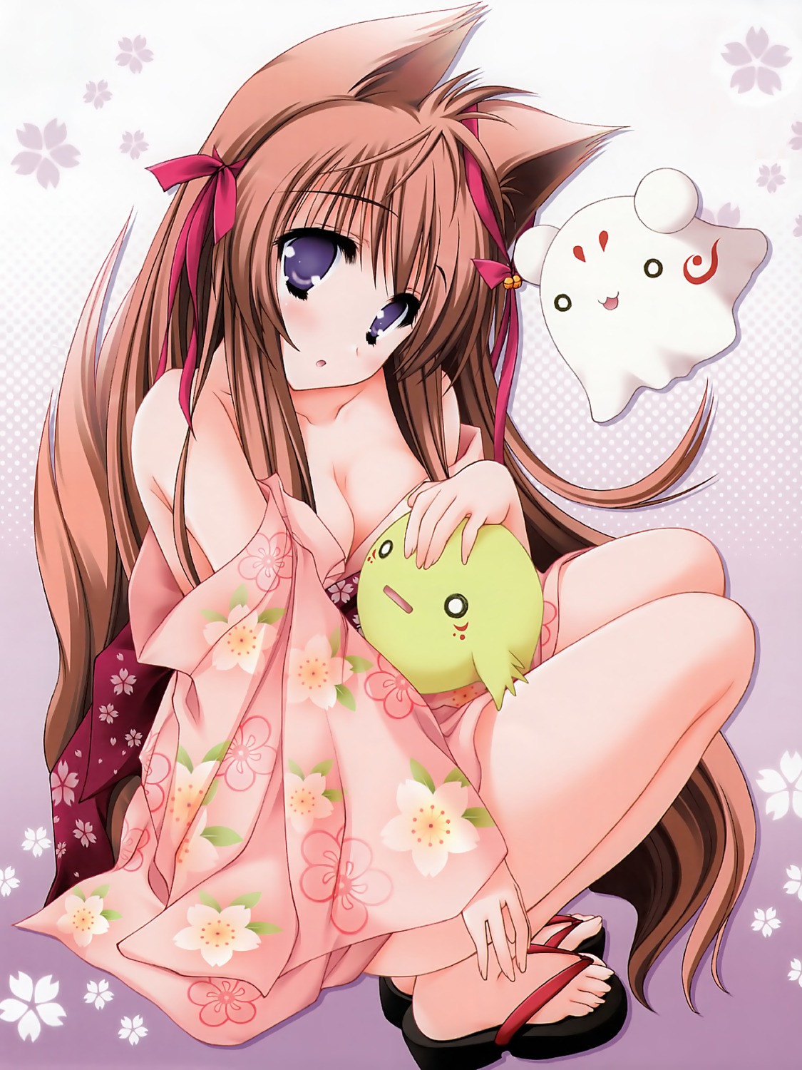 animal_ears cleavage kitsune lump_of_sugar mito_mashiro moekibara_fumitake no_bra tail tayutai tayutama yukata