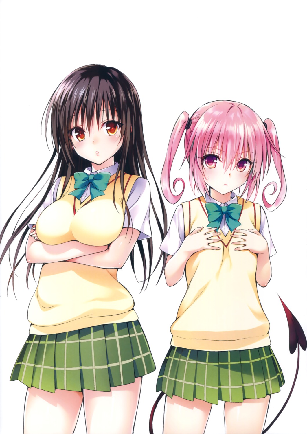 breast_hold kotegawa_yui nana_asta_deviluke seifuku tail to_love_ru to_love_ru_darkness yabuki_kentarou