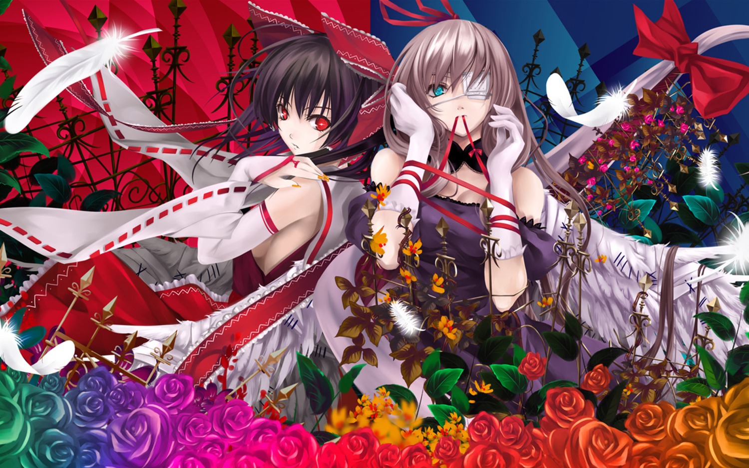 cradle eyepatch hakurei_reimu misaki_kurehito touhou wallpaper yakumo_yukari