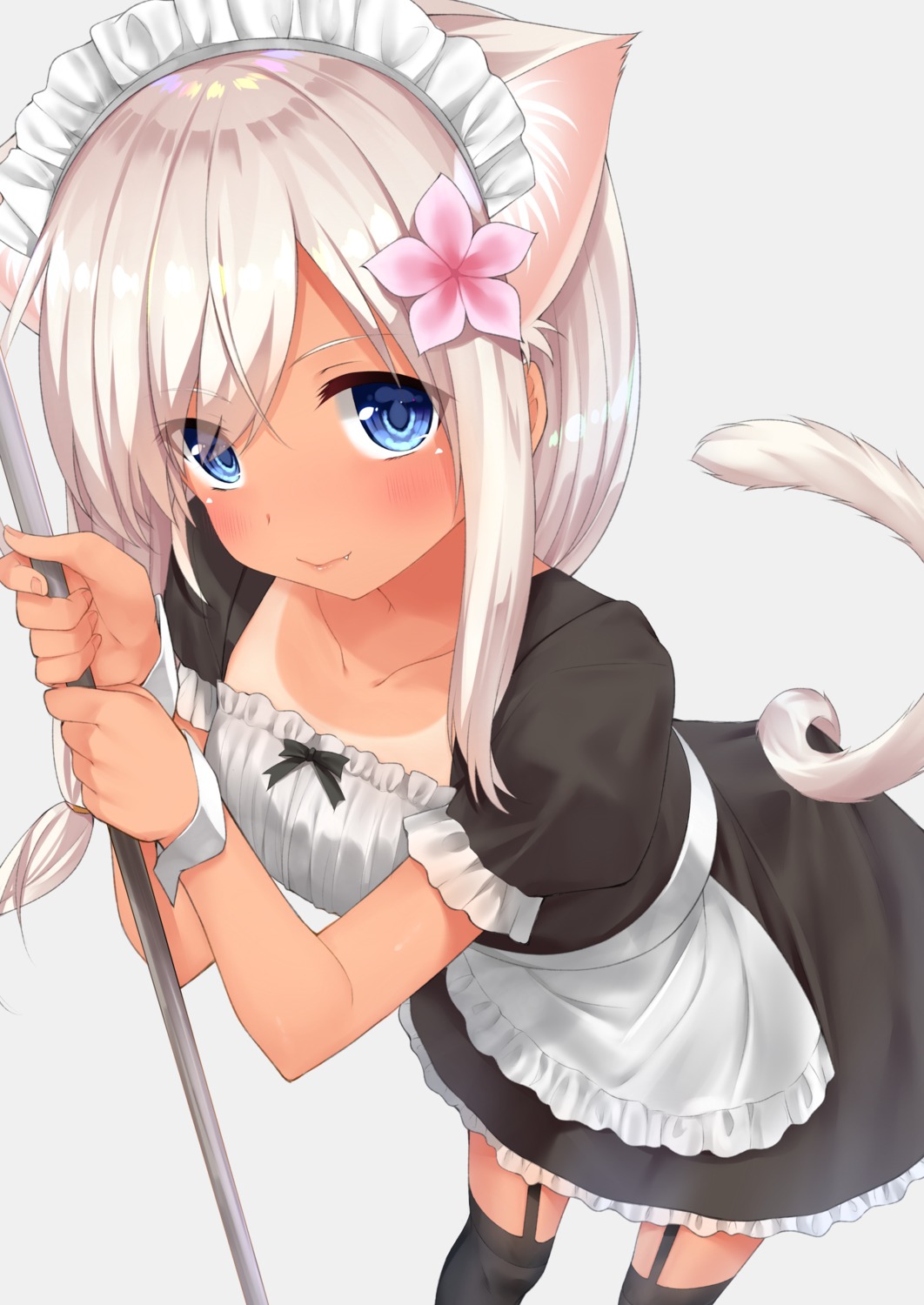 animal_ears go-1 kantai_collection maid nekomimi ro-500 stockings tail tan_lines thighhighs