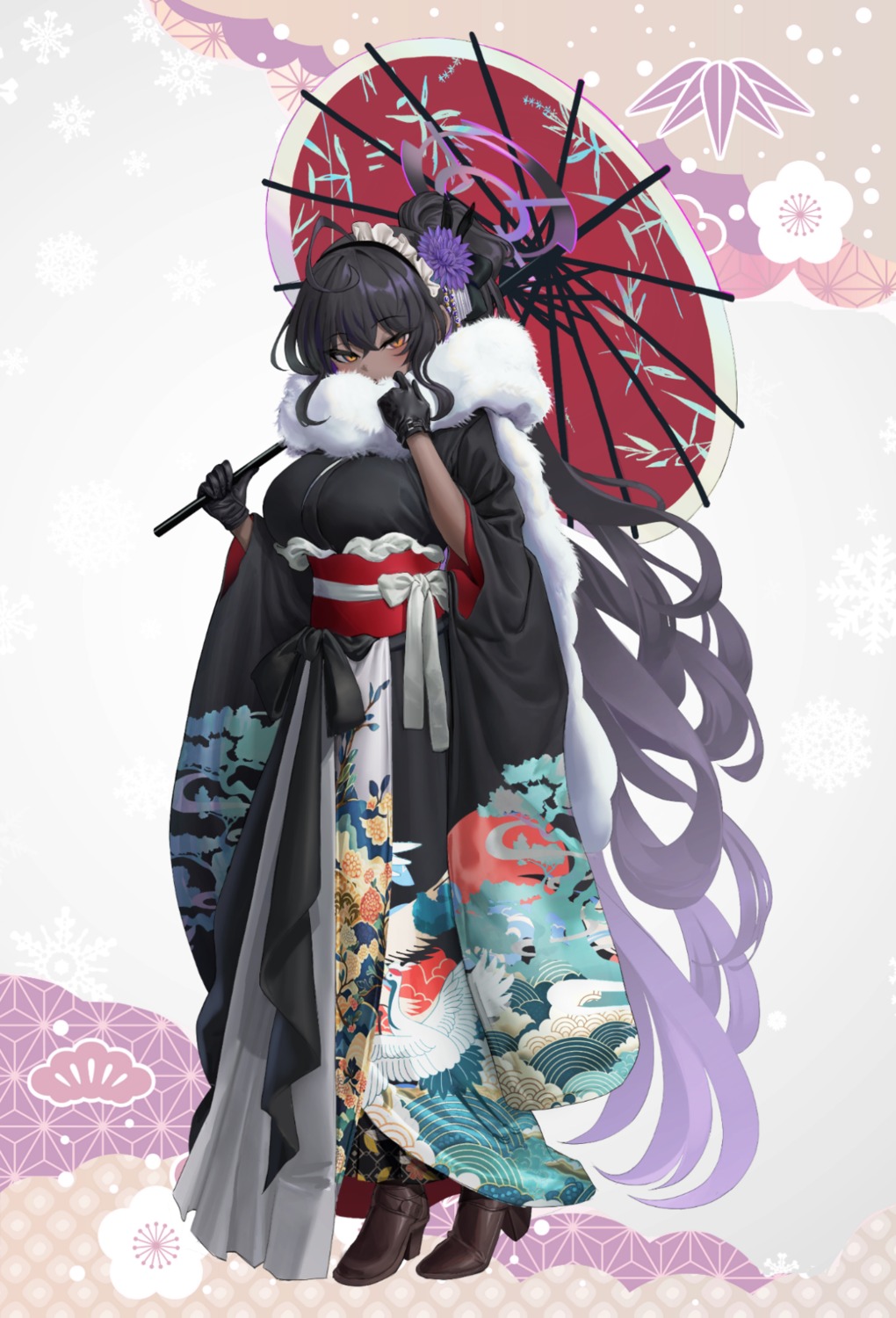 b-pang blue_archive halo heels kakudate_karin kimono umbrella