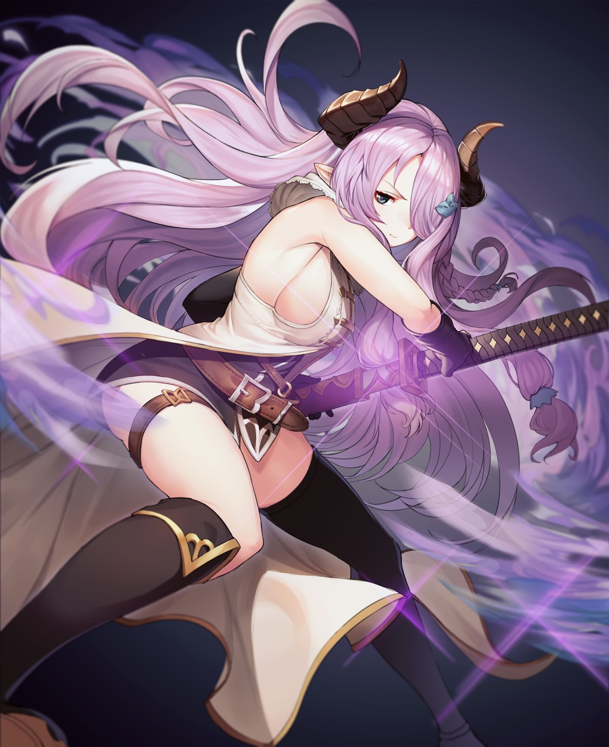 garter granblue_fantasy horns narumeia_(granblue_fantasy) ohihil pointy_ears sword thighhighs