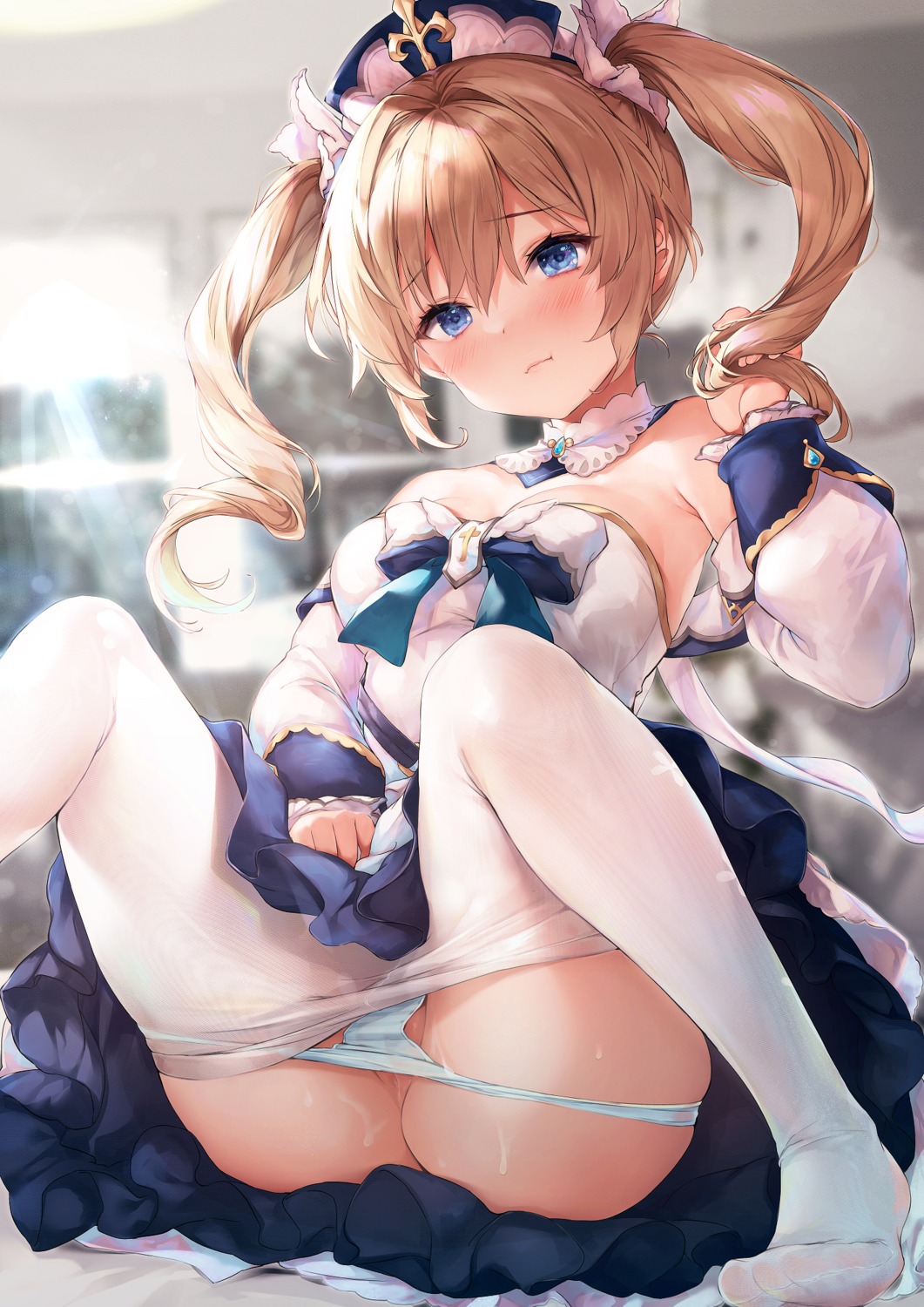 barbara_(genshin_impact) chiyingzai dress genshin_impact no_bra pantsu panty_pull pantyhose pussy skirt_lift