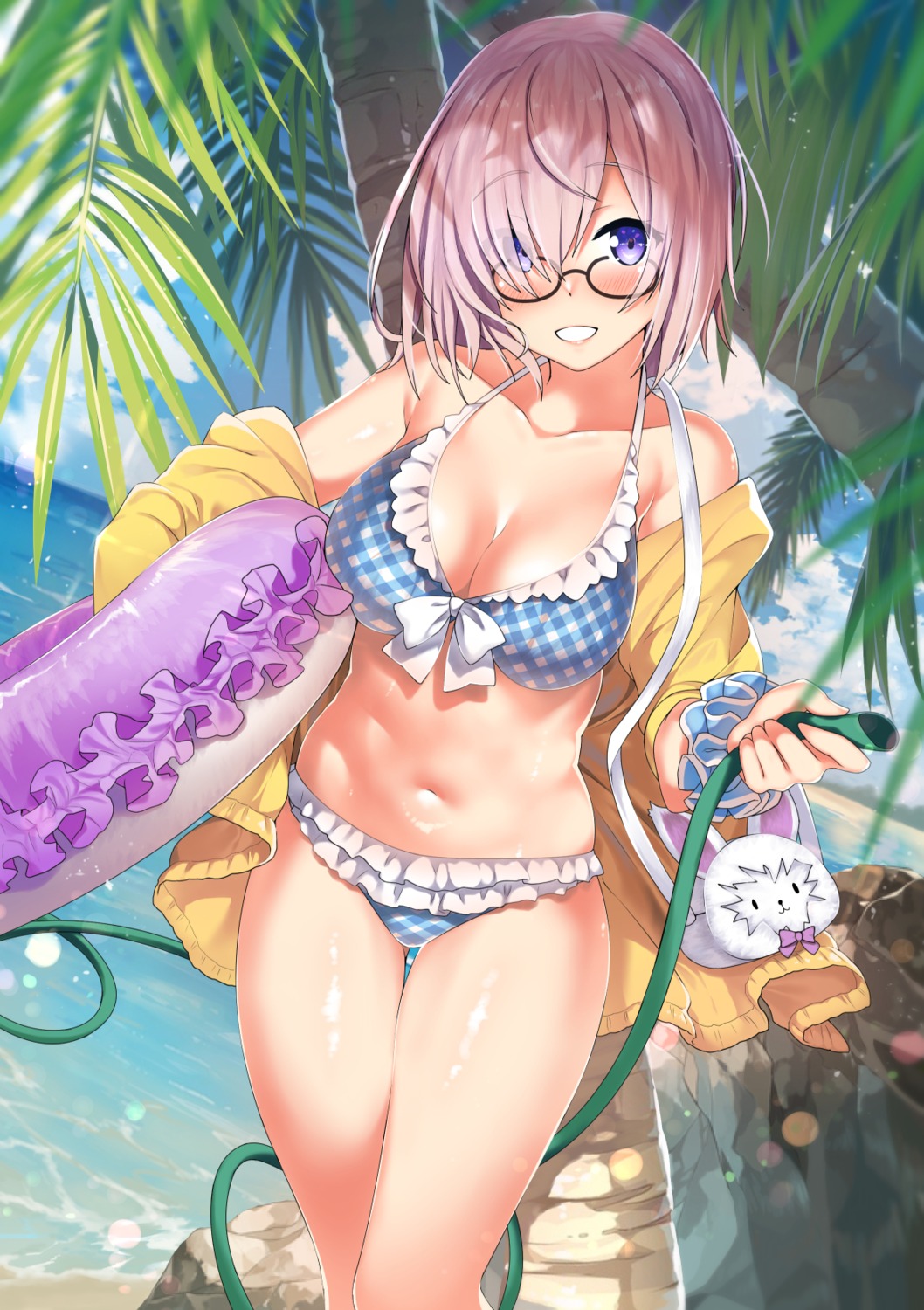 bikini cleavage fate/grand_order kawai mash_kyrielight megane open_shirt swimsuits