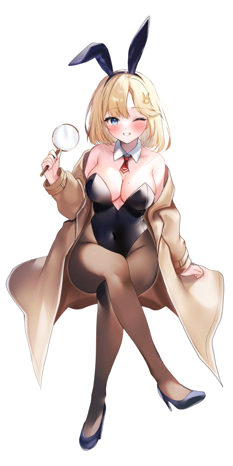 animal_ears bunny_ears bunny_girl heels hololive hololive_english maru_ccy no_bra pantyhose watson_amelia