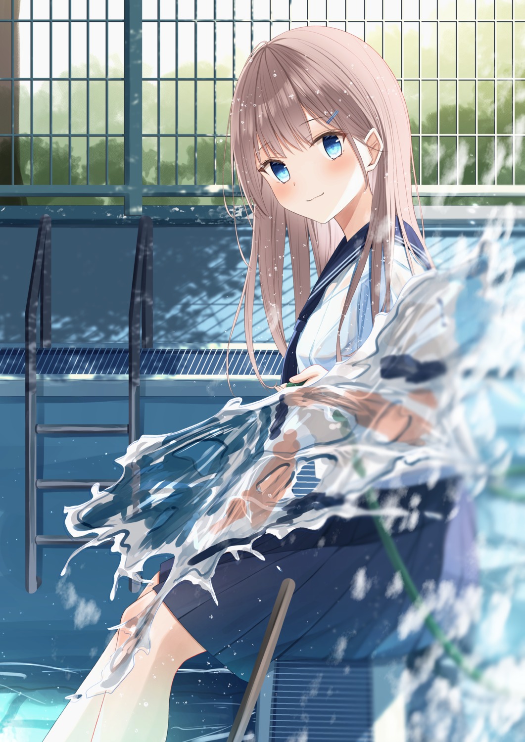 see_through seifuku senri_(senri_sen) wet wet_clothes