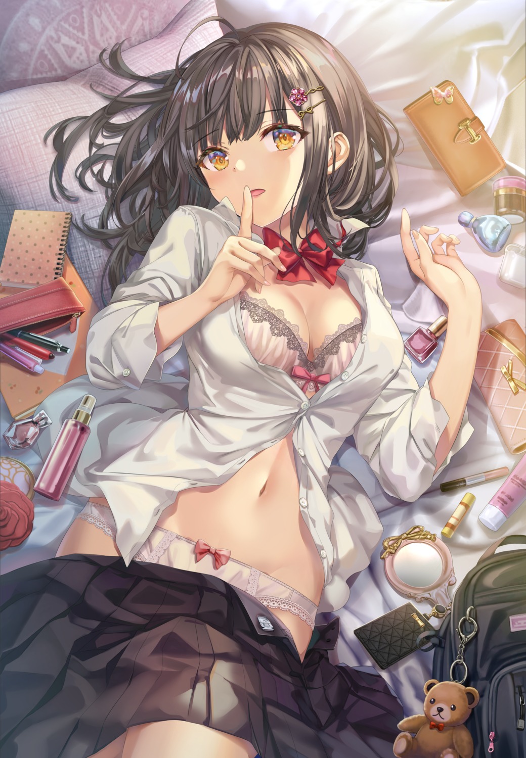 bra cleavage open_shirt pantsu seifuku torino_akua wardrobe_malfunction