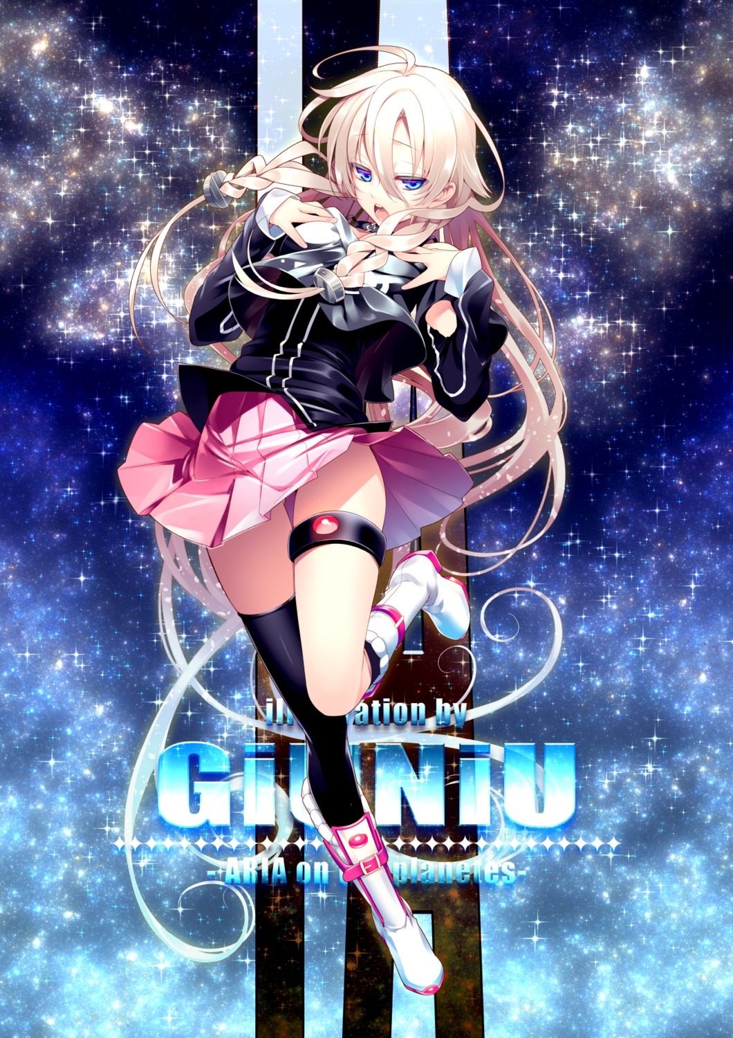 breast_hold garter giuniu ia_(vocaloid) thighhighs vocaloid