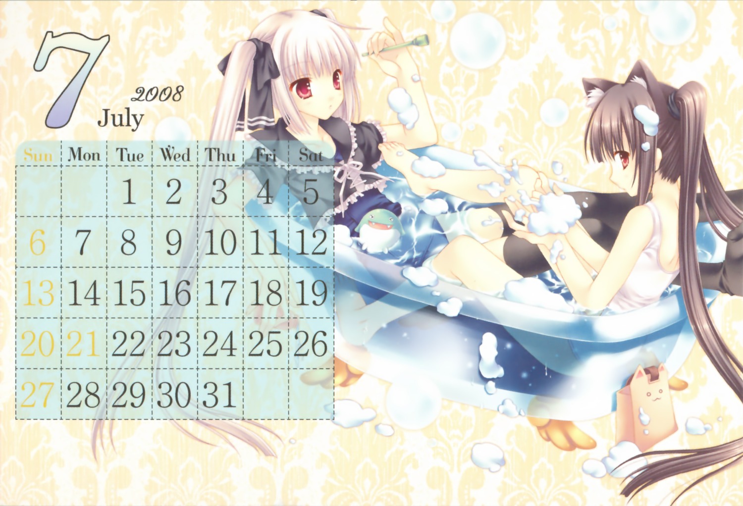 animal_ears bathing calendar kooh lolita_fashion nekomimi pangya school_swimsuit swimsuits tatekawa_mako thighhighs wnb