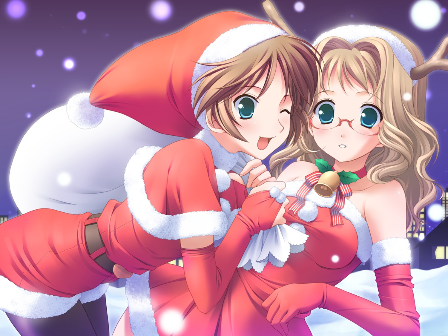 christmas cuffs hazuki_mao hazuki_rio megane oniichan_daaisuki! pantyhose wallpaper yuhki_mitsuru