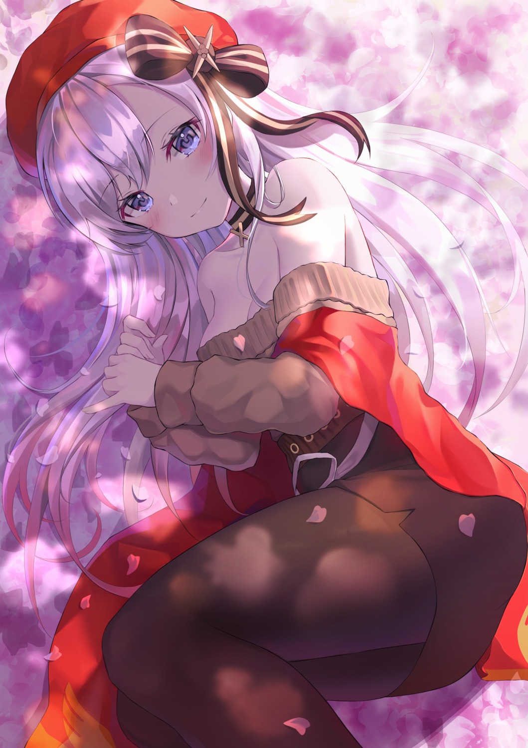 azur_lane belfast_(azur_lane) cleavage hyonee no_bra pantyhose sweater