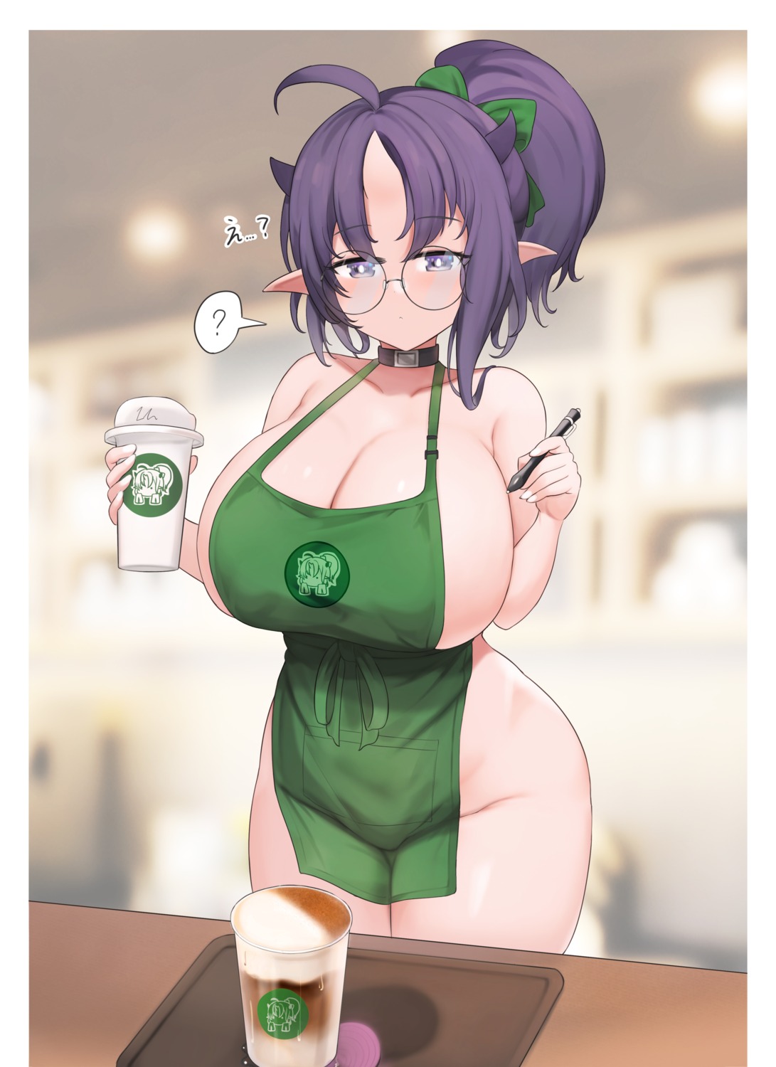 horns megane naked_apron pointy_ears riba